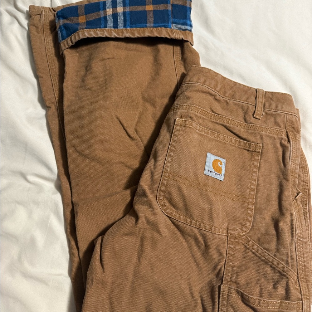 Carhartt Tan and Blue Lined Pants
